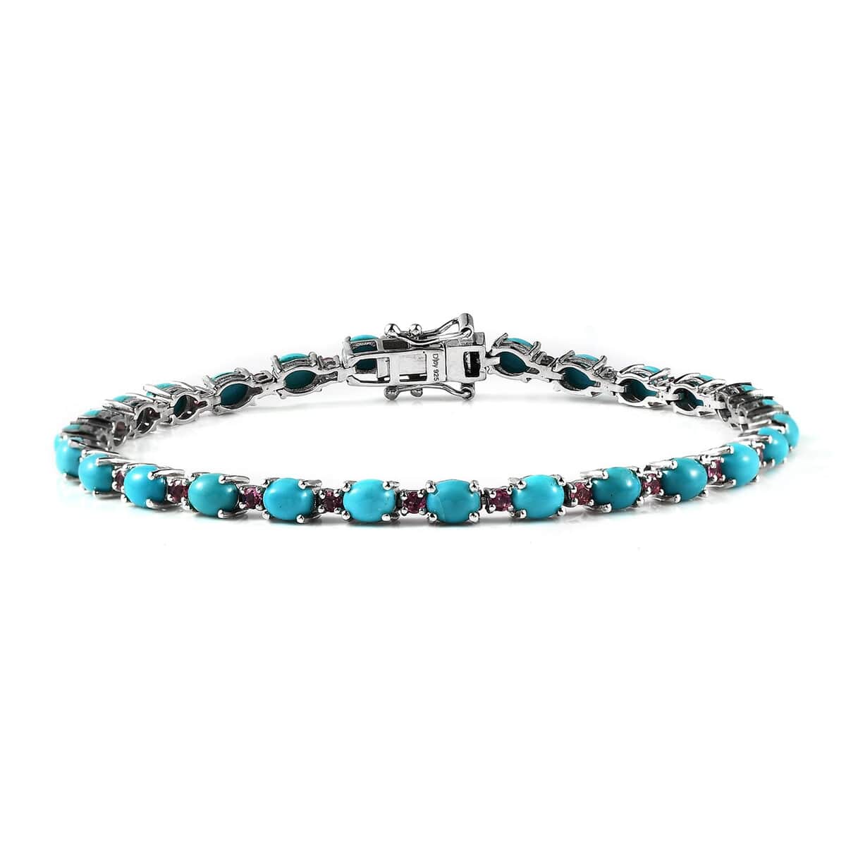 Premium Sleeping Beauty Turquoise and Ouro Fino Rubellite Bracelet in Platinum Over Sterling Silver (8.00 In) 10.80 ctw image number 0