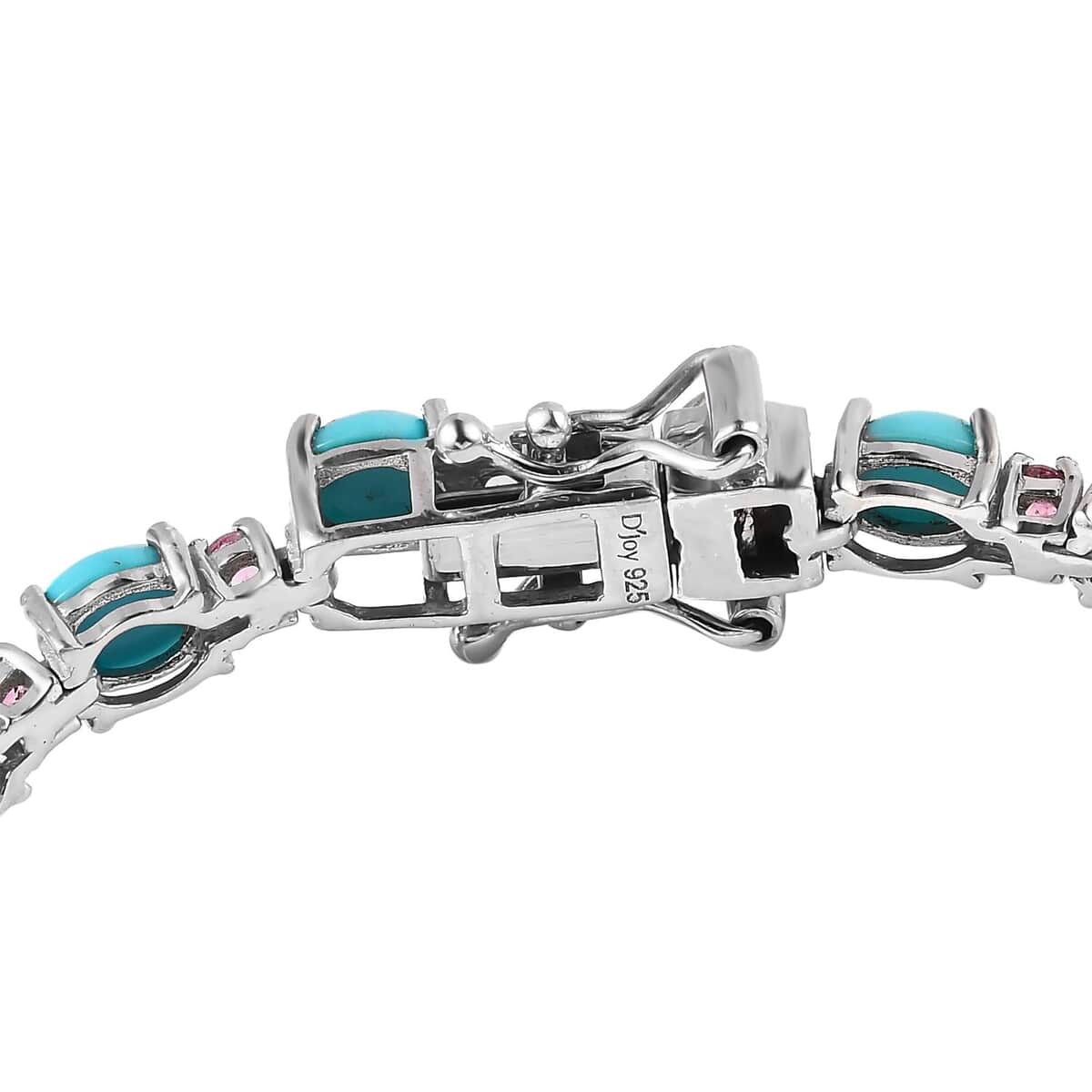 Premium Sleeping Beauty Turquoise and Ouro Fino Rubellite Bracelet in Platinum Over Sterling Silver (8.00 In) 10.80 ctw image number 3