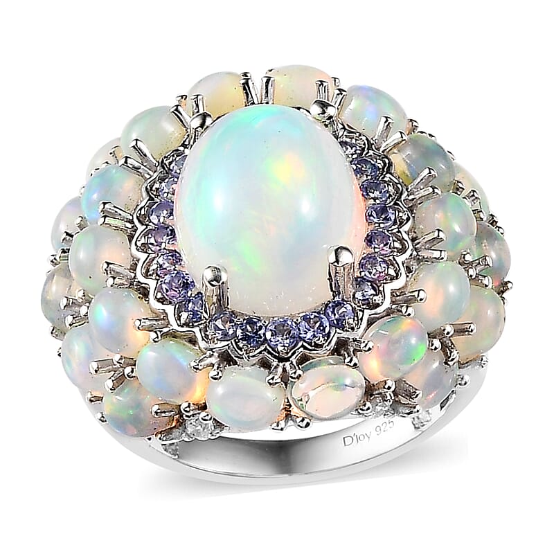 Premium Ethiopian Welo Opal and Multi Gemstone Cocktail Ring in Platinum Over Sterling Silver (Size 10.0) 6.60 ctw