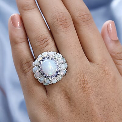 Premium Ethiopian Welo Opal and Multi Gemstone Cocktail Ring in Platinum Over Sterling Silver (Size 10.0) 6.60 ctw
