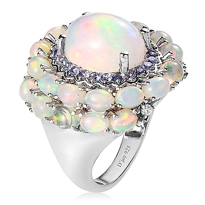 Premium Ethiopian Welo Opal and Multi Gemstone Cocktail Ring in Platinum Over Sterling Silver (Size 10.0) 6.60 ctw