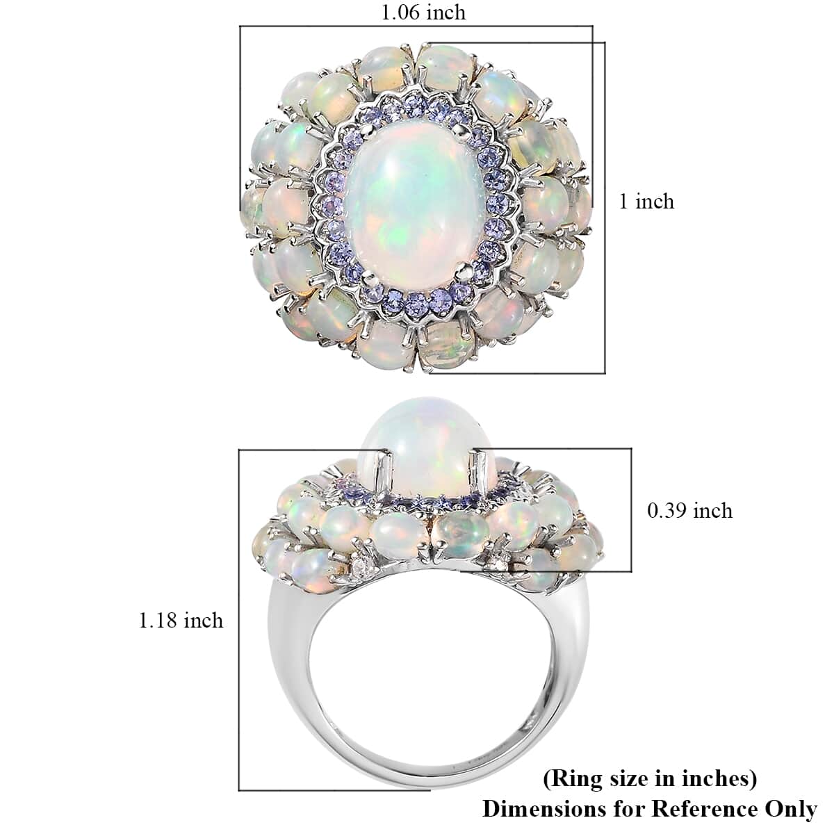 TLV Premium Ethiopian Welo Opal, Tanzanite Cocktail Ring in Platinum Over Sterling Silver (Size 10.0) 6.50 ctw image number 5