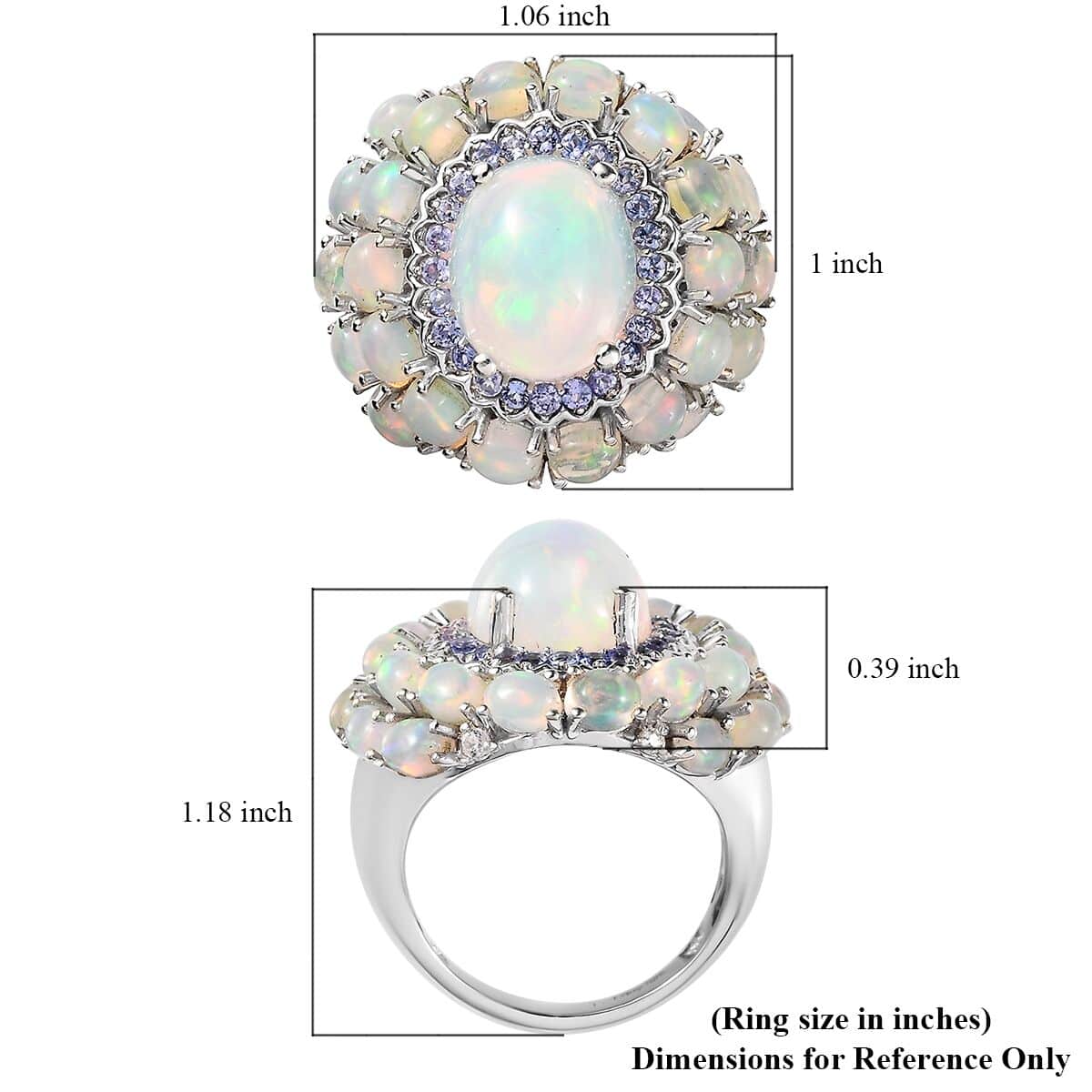 TLV Premium Ethiopian Welo Opal, Tanzanite Cocktail Ring in Platinum Over Sterling Silver (Size 10.0) 6.50 ctw image number 6