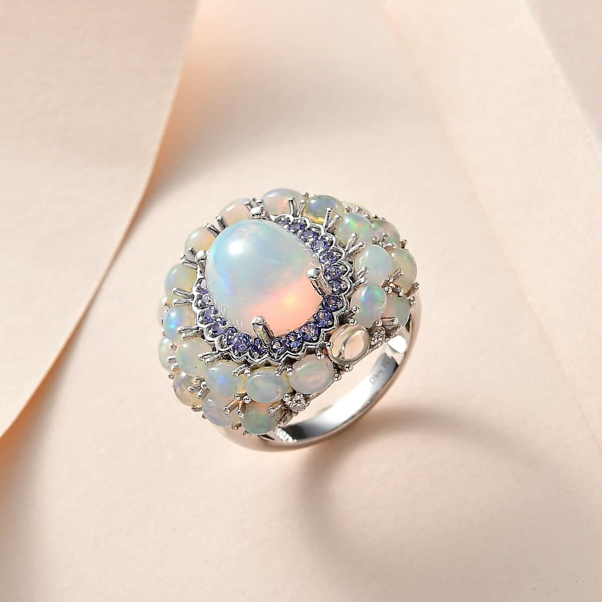 Premium Ethiopian Welo Opal and Multi Gemstone Cocktail Ring in Platinum Over Sterling Silver (Size 7.0) 6.60 ctw image number 2