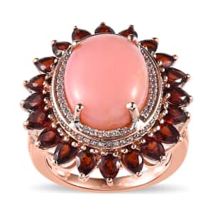 Peruvian Pink Opal and Multi Gemstone Floral Ring in Vermeil Rose Gold Over Sterling Silver (Size 10.0) 12.65 ctw