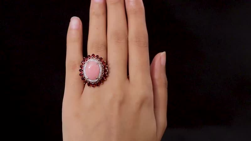 Premium Peruvian Pink Opal and Multi Gemstone Cocktail Ring in Vermeil Rose Gold Over Sterling Silver (Size 10.0)