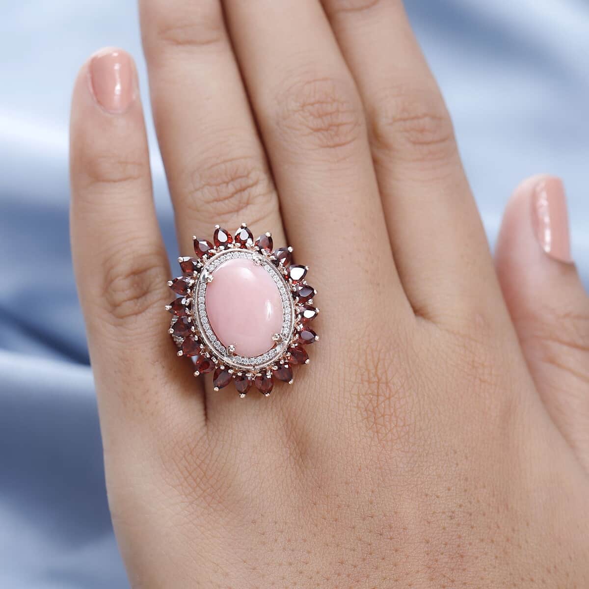 Premium Peruvian Pink Opal and Multi Gemstone Cocktail Ring in Vermeil Rose Gold Over Sterling Silver (Size 10.0) image number 2