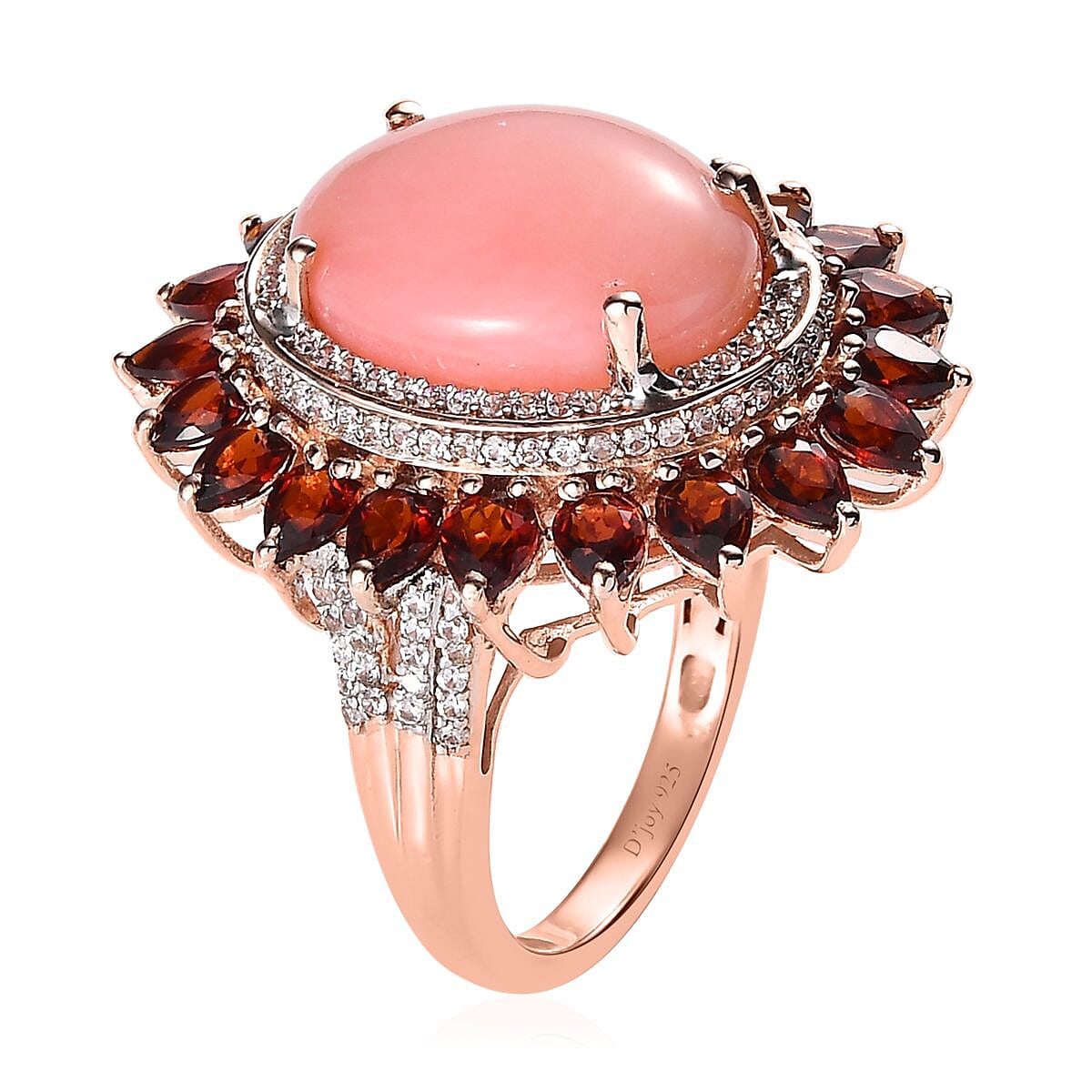 Peruvian Pink Opal and Multi Gemstone Floral Ring in Vermeil Rose Gold Over Sterling Silver (Size 10.0) 12.65 ctw