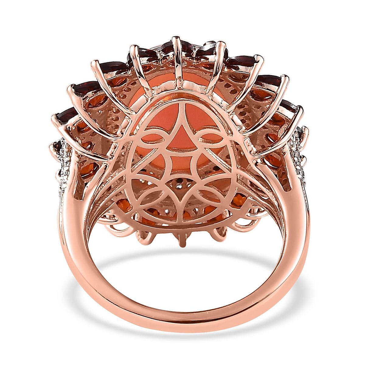 Peruvian Pink Opal and Multi Gemstone Floral Ring in Vermeil Rose Gold Over Sterling Silver (Size 10.0) 12.65 ctw
