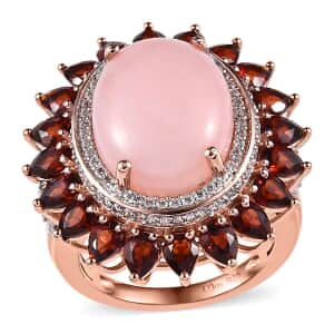 Peruvian Pink Opal and Multi Gemstone Floral Ring in Vermeil Rose Gold Over Sterling Silver (Size 7.0) 12.65 ctw