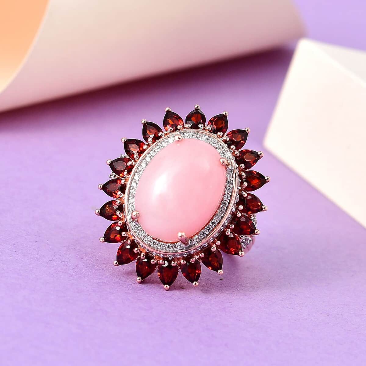 Peruvian Pink Opal and Multi Gemstone Floral Ring in Vermeil Rose Gold Over Sterling Silver (Size 7.0) 12.65 ctw image number 1