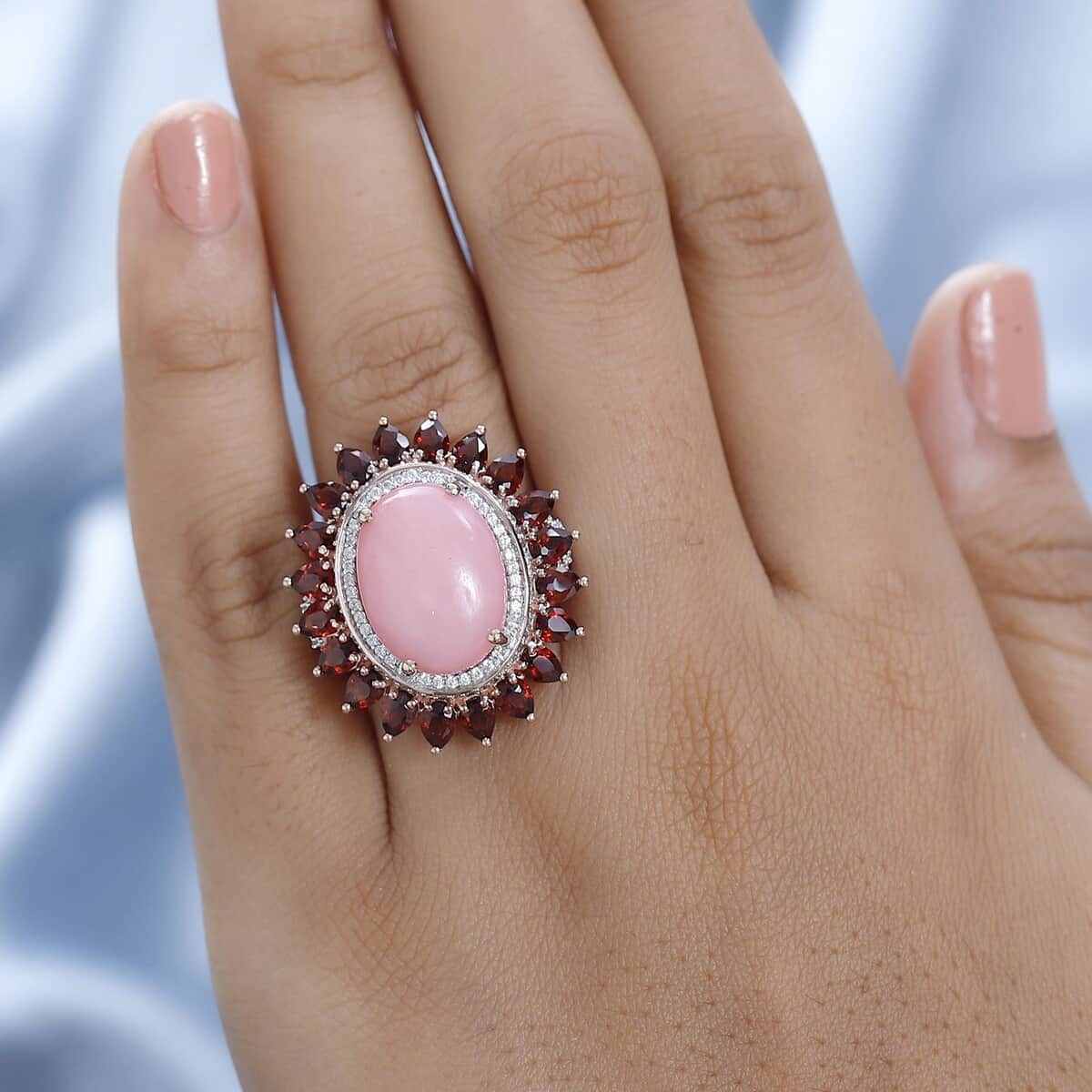 Peruvian Pink Opal and Multi Gemstone Floral Ring in Vermeil Rose Gold Over Sterling Silver (Size 7.0) 12.65 ctw image number 2