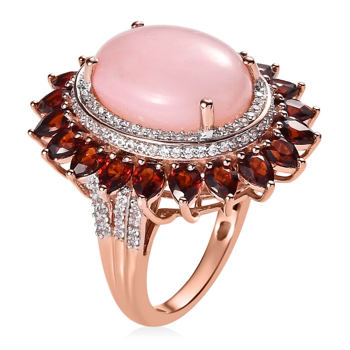 Peruvian Pink Opal and Multi Gemstone Floral Ring in Vermeil Rose Gold Over Sterling Silver (Size 7.0) 12.65 ctw image number 3