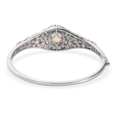 Premium Ethiopian Welo Opal and Tanzanite Bangle Bracelet in Platinum Over Sterling Silver (7.25 in) 9.00 ctw
