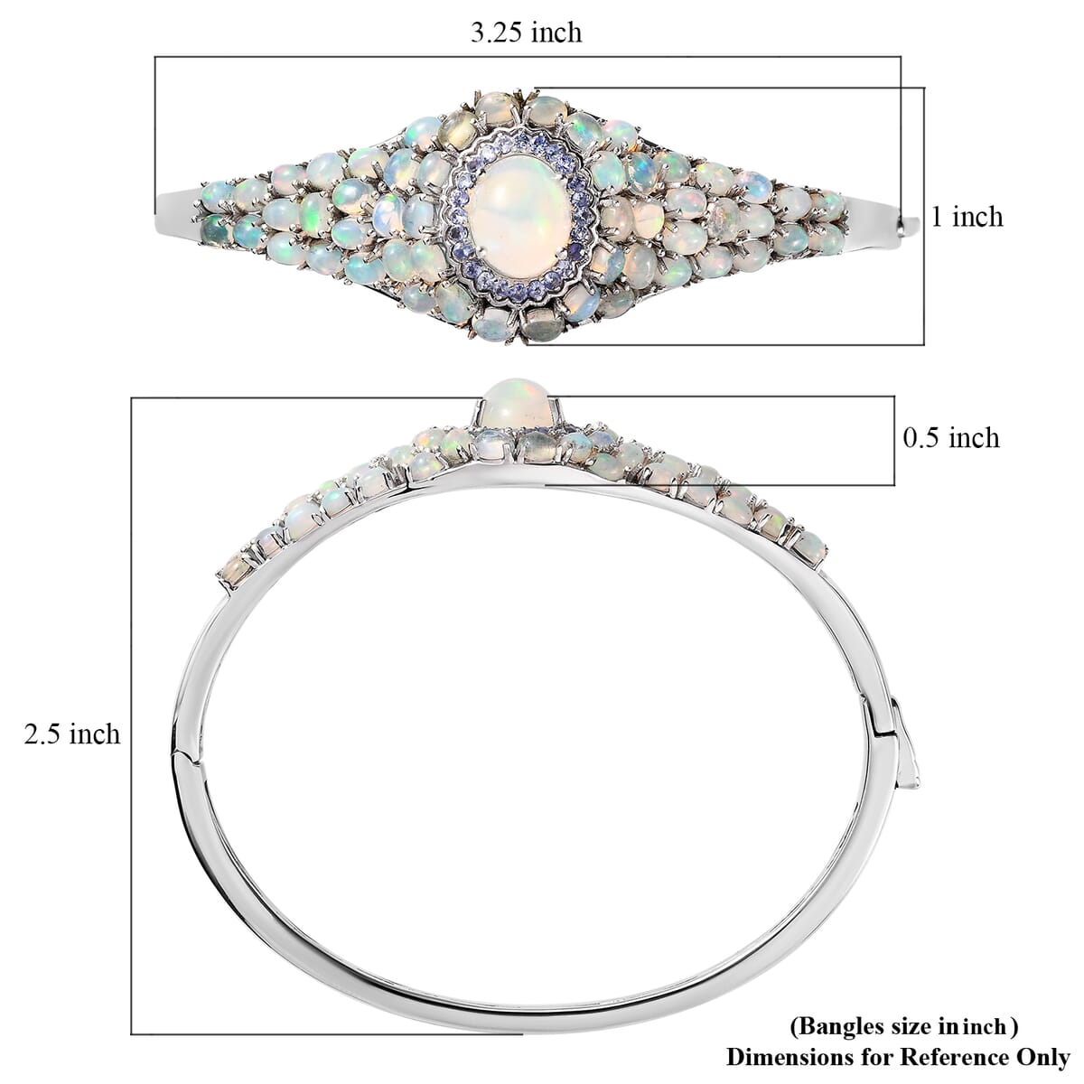 TLV Premium Ethiopian Welo Opal, Tanzanite Bangle Bracelet in Platinum Over Sterling Silver (7.25 in) 9.00 ctw image number 6