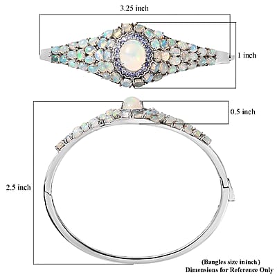 Premium Ethiopian Welo Opal and Tanzanite Bangle Bracelet in Platinum Over Sterling Silver (7.25 in) 9.00 ctw