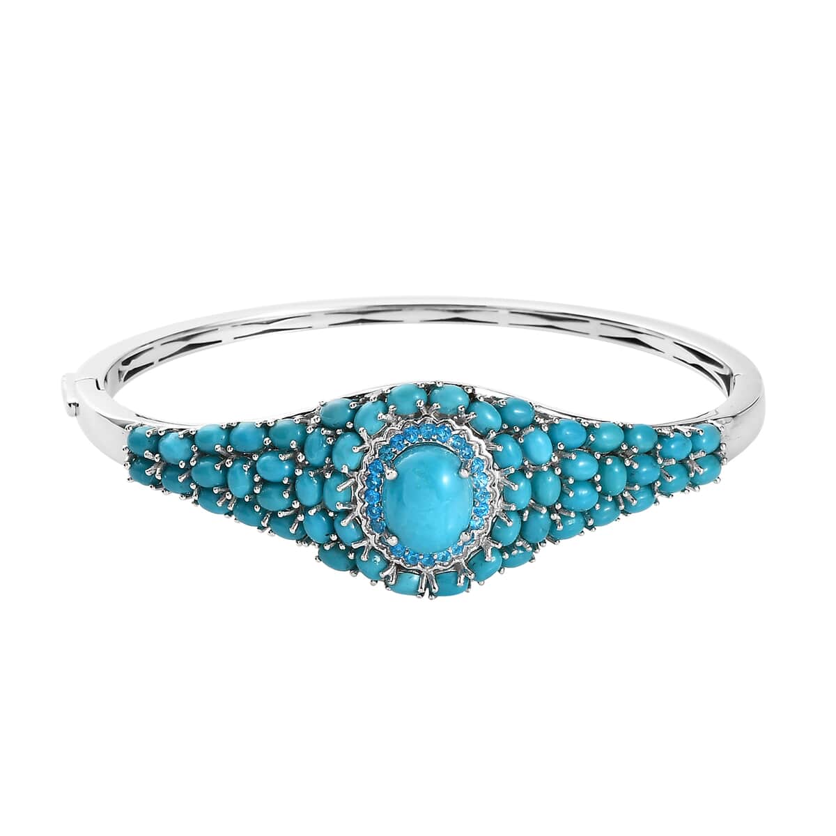 Premium Sleeping Beauty Turquoise and Malgache Neon Apatite Bangle Bracelet in Platinum Over Sterling Silver (7.25 in) 12.20 ctw image number 0