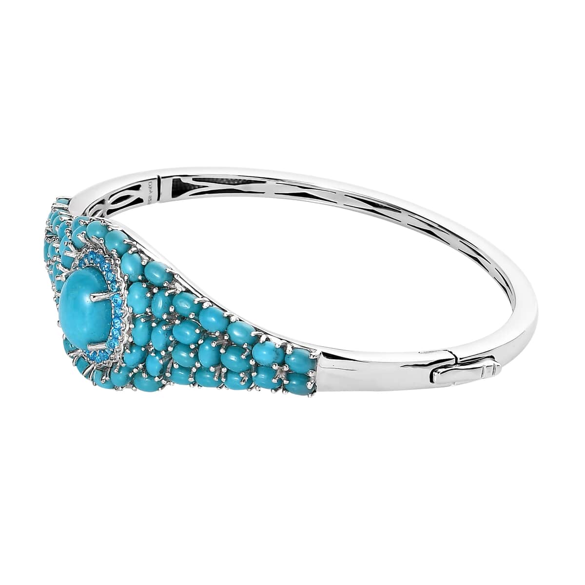 Premium Sleeping Beauty Turquoise and Malgache Neon Apatite Bangle Bracelet in Platinum Over Sterling Silver (7.25 in) 12.20 ctw image number 3