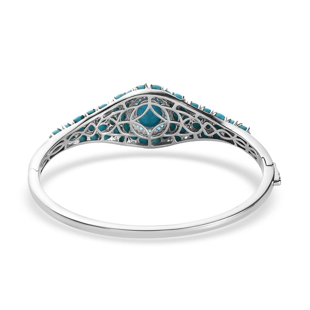 Premium Sleeping Beauty Turquoise and Malgache Neon Apatite Bangle Bracelet in Platinum Over Sterling Silver (7.25 in) 12.20 ctw image number 4