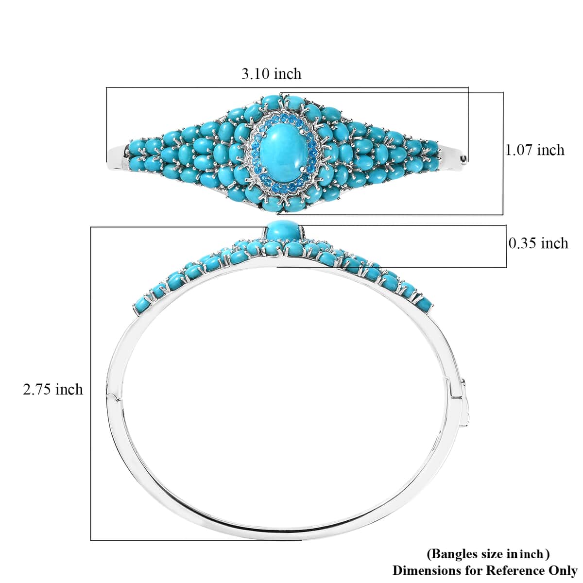 Premium Sleeping Beauty Turquoise and Malgache Neon Apatite Bangle Bracelet in Platinum Over Sterling Silver (7.25 in) 12.20 ctw image number 5