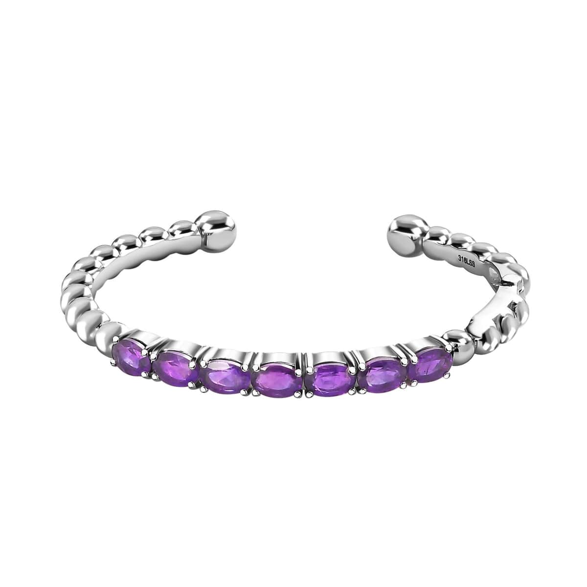 African Amethyst Cuff Bracelet in Stainless Steel (6.50 In) 5.35 ctw image number 0
