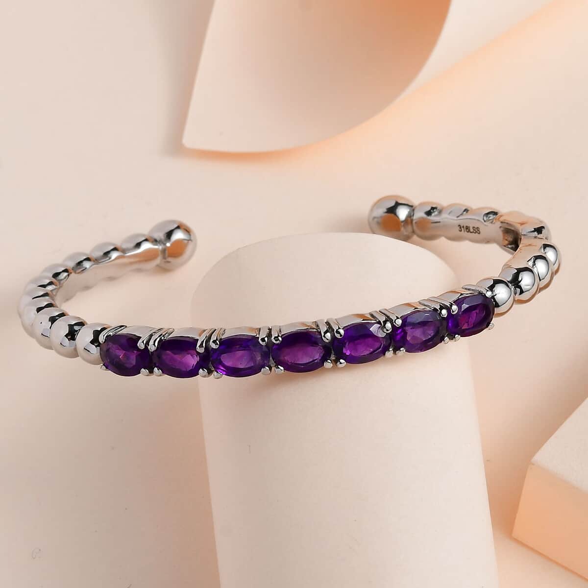 African Amethyst Cuff Bracelet in Stainless Steel (6.50 In) 5.35 ctw image number 1