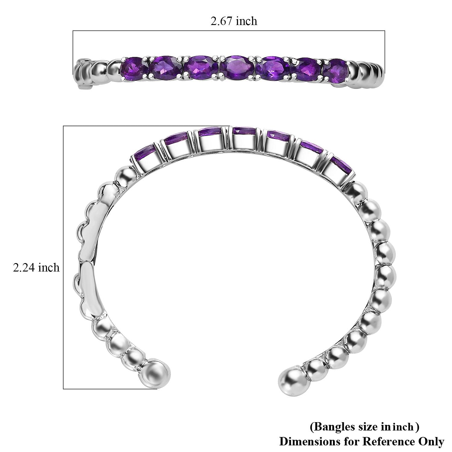 African Amethyst Cuff Bracelet in Stainless Steel (6.50 In) 5.35 ctw