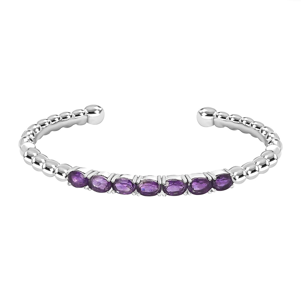 African Amethyst Cuff Bracelet in Stainless Steel (7.25 In) 5.35 ctw image number 0