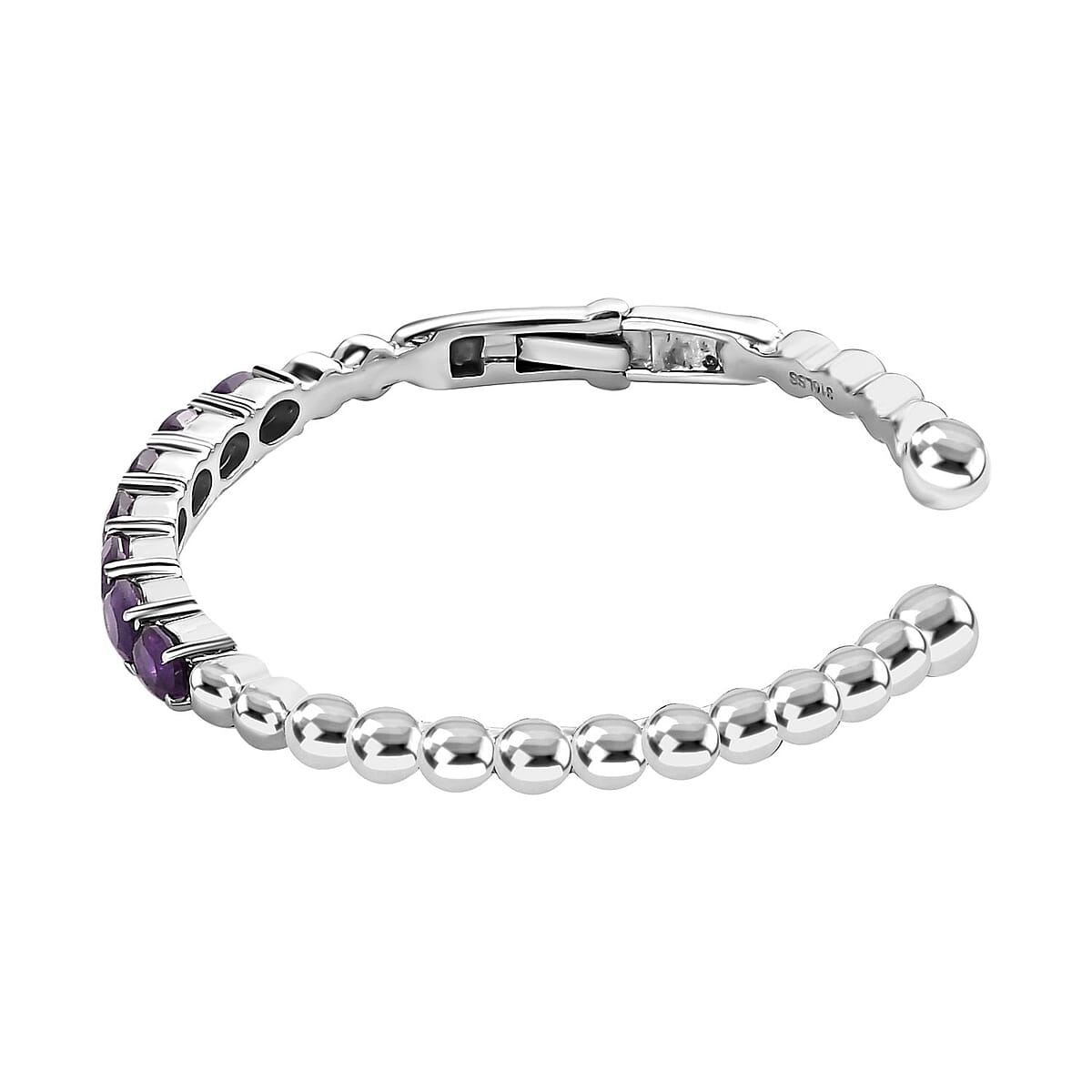 African Amethyst Cuff Bracelet in Stainless Steel (7.25 In) 5.35 ctw image number 3