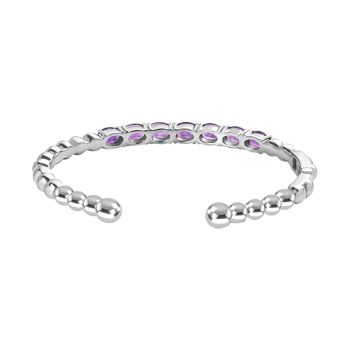 African Amethyst Cuff Bracelet in Stainless Steel (7.25 In) 5.35 ctw image number 4