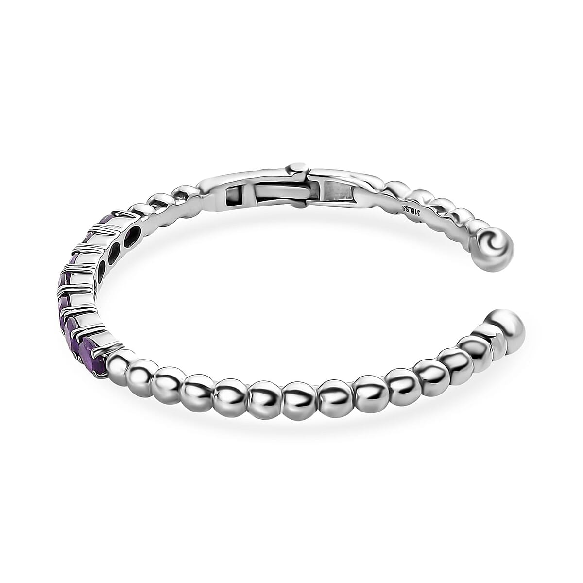 African Amethyst Cuff Bracelet in Stainless Steel (8.00 In) 5.35 ctw image number 3