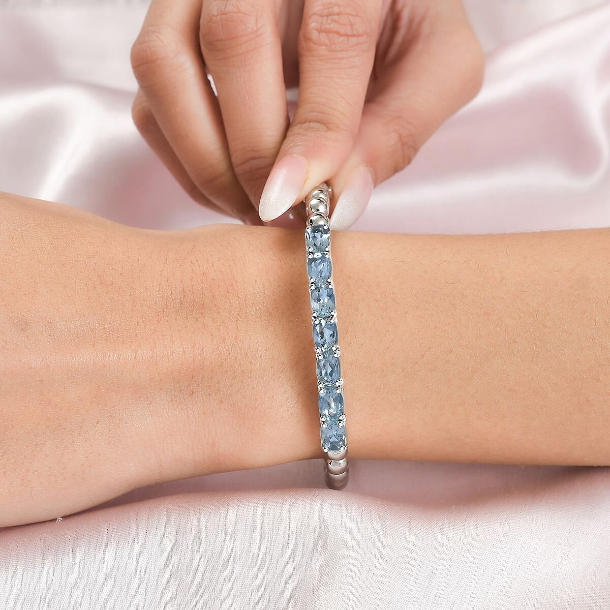 Sky Blue Topaz Cuff Bracelet in Stainless Steel (6.50 In) 6.20 ctw image number 2