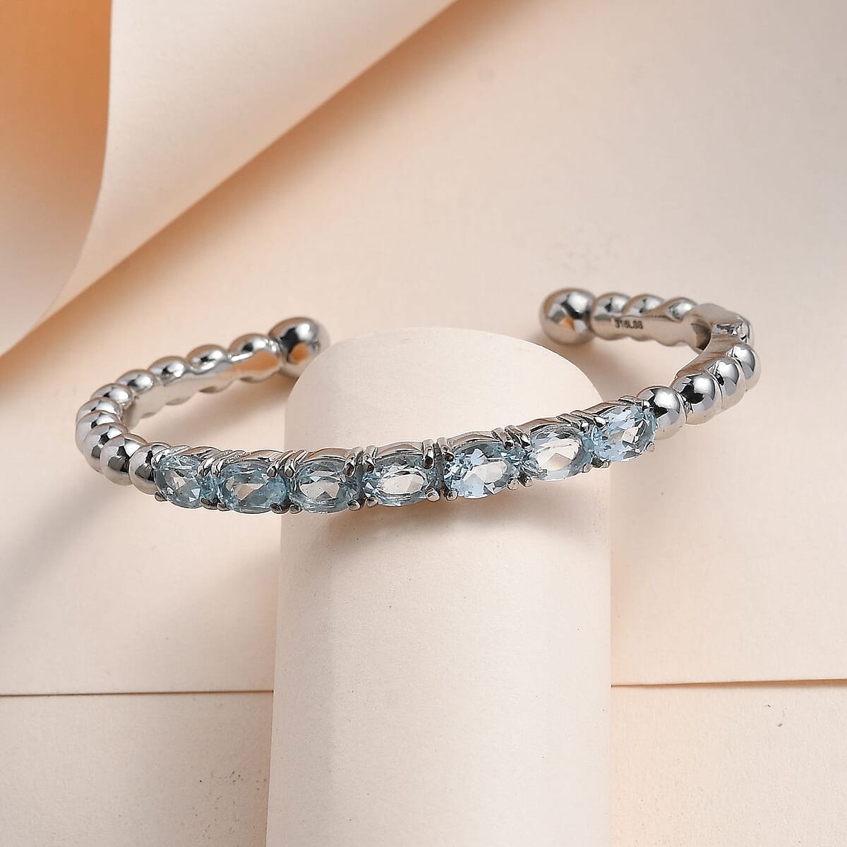 Sky Blue Topaz Cuff Bracelet in Stainless Steel (7.25 In) 6.20 ctw image number 1