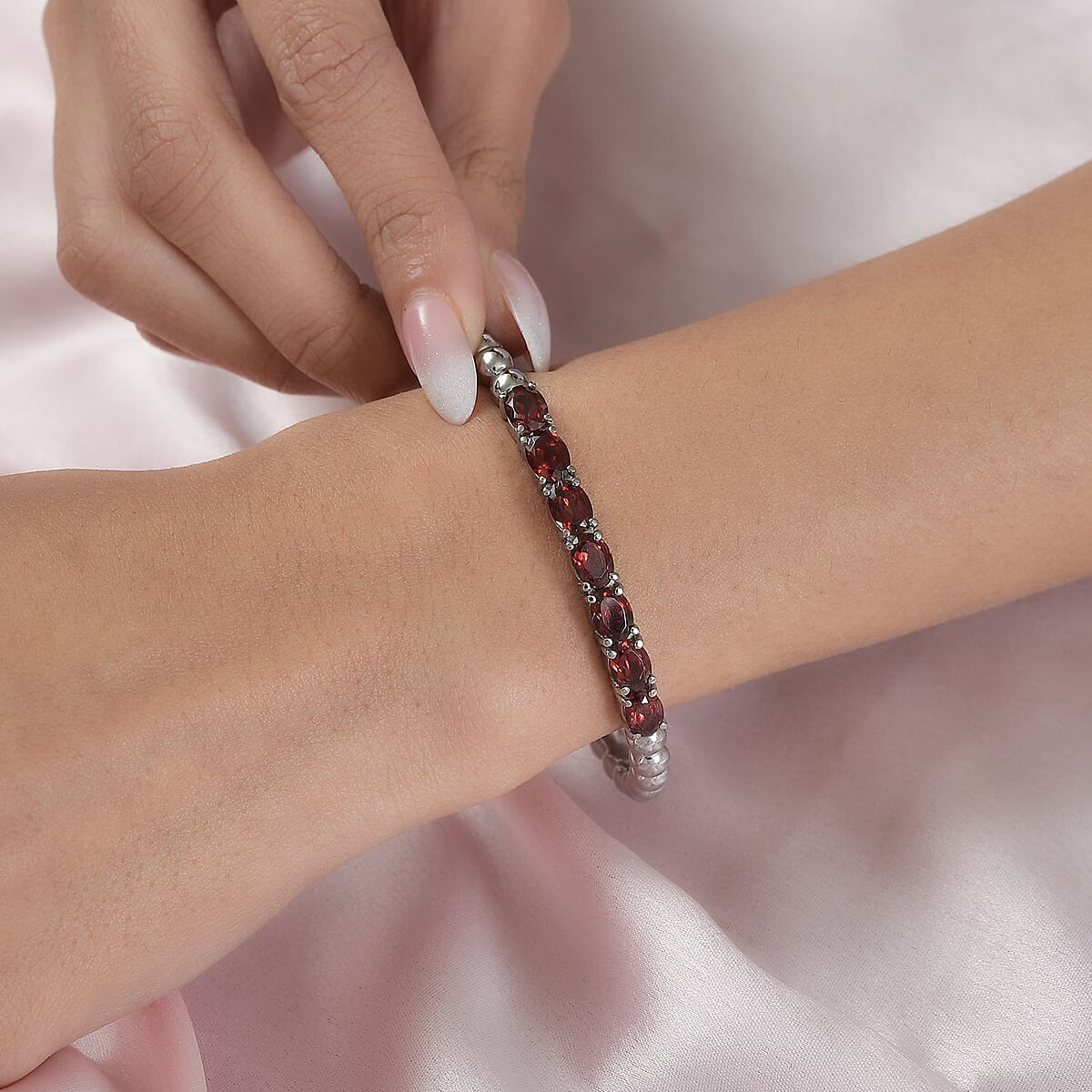 Mozambique Garnet Cuff Bracelet in Stainless Steel (6.50 In) 7.50 ctw image number 2