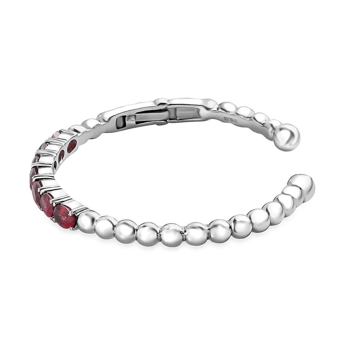 Mozambique Garnet Cuff Bracelet in Stainless Steel (6.50 In) 7.50 ctw image number 3
