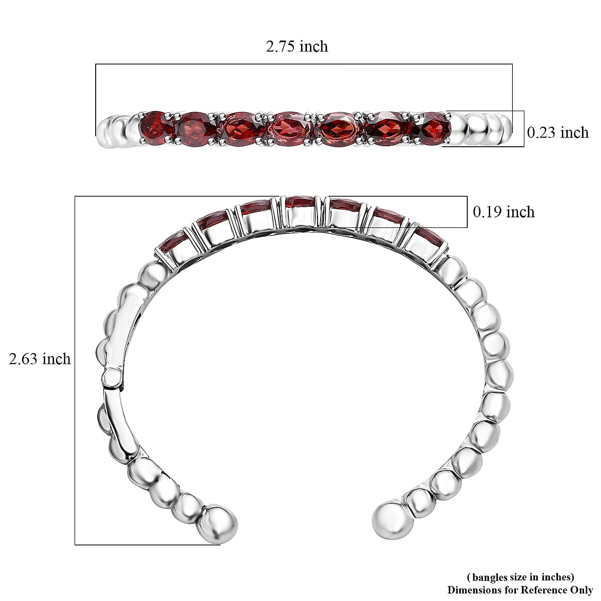 Mozambique Garnet Cuff Bracelet in Stainless Steel (6.50 In) 7.50 ctw image number 5