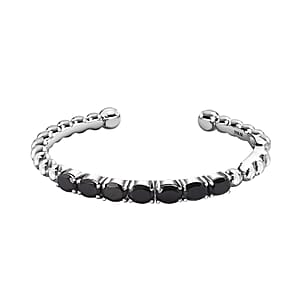 Thai Black Spinel Cuff Bracelet in Stainless Steel (6.50 In) 7.15 ctw