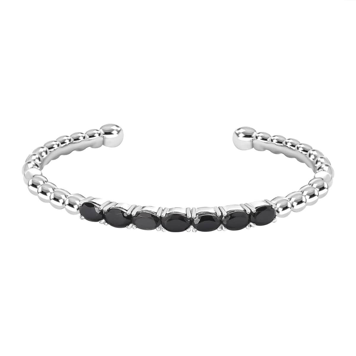 Thai Black Spinel Cuff Bracelet in Stainless Steel (7.25 In) 7.15 ctw image number 0