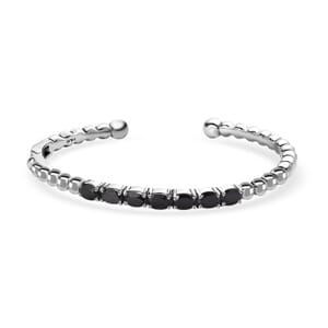 Thai Black Spinel Cuff Bracelet in Stainless Steel (8.00 In) 7.15 ctw
