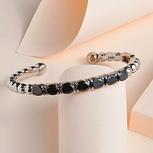 Thai Black Spinel Cuff Bracelet in Stainless Steel (8.00 In) 7.15 ctw