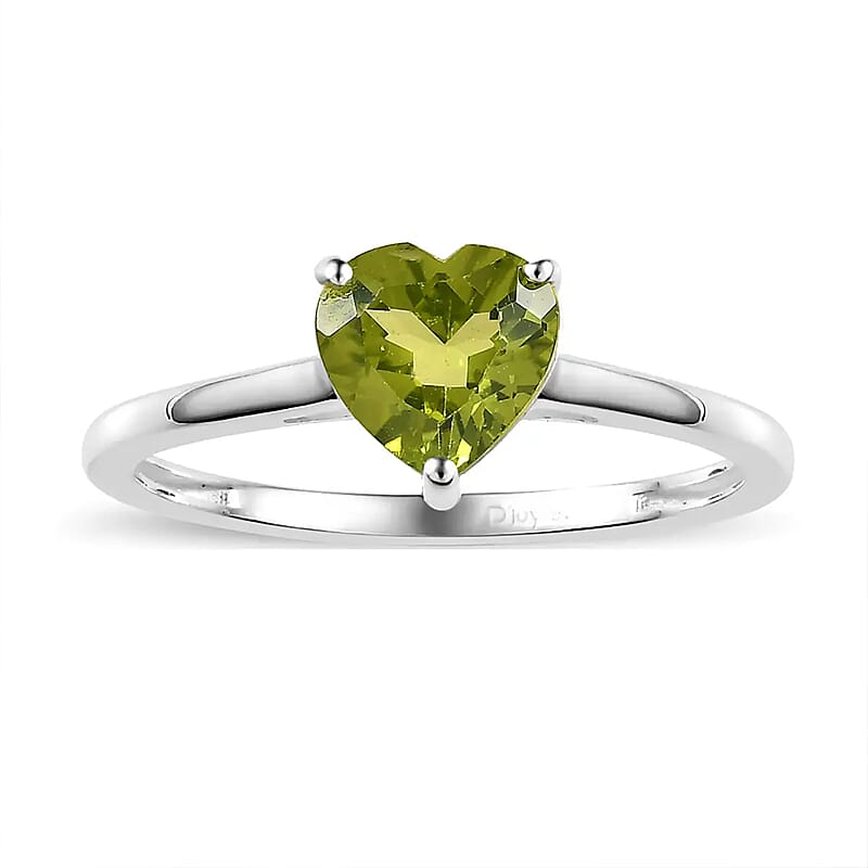 Peridot Heart Solitaire Ring in Sterling Silver (Size 10.0) 1.25 ctw