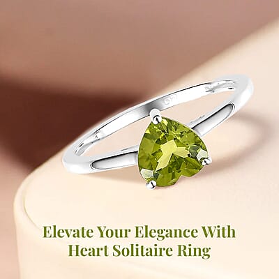 Peridot Heart Solitaire Ring in Sterling Silver (Size 10.0) 1.25 ctw