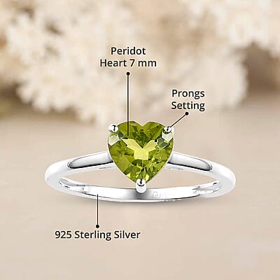 Peridot Heart Solitaire Ring in Sterling Silver (Size 10.0) 1.25 ctw