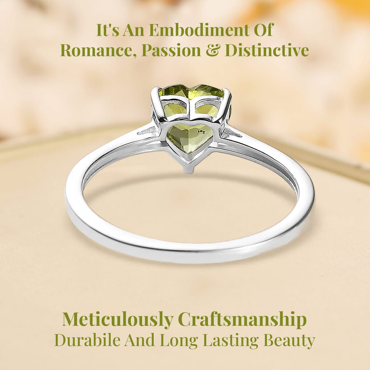 Peridot Heart Solitaire Ring in Sterling Silver (Size 5.0) 1.25 ctw image number 3