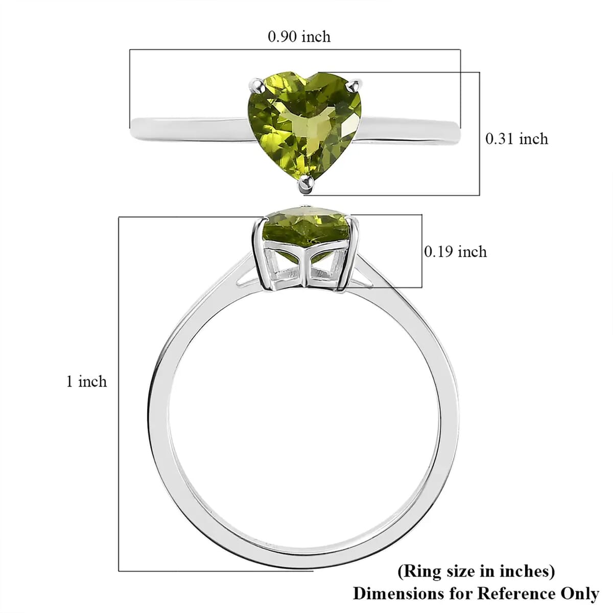 Peridot Heart Solitaire Ring in Sterling Silver (Size 5.0) 1.25 ctw image number 6
