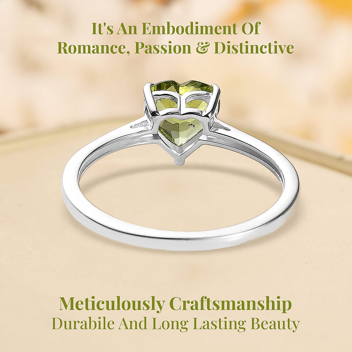 Peridot Heart Solitaire Ring in Sterling Silver (Size 7.0) 1.25 ctw image number 3