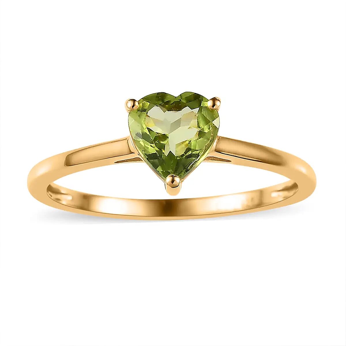 Peridot 1.25 ctw Heart Solitaire Ring in 14K Yellow Gold Over Sterling Silver (Size 7.0) image number 0