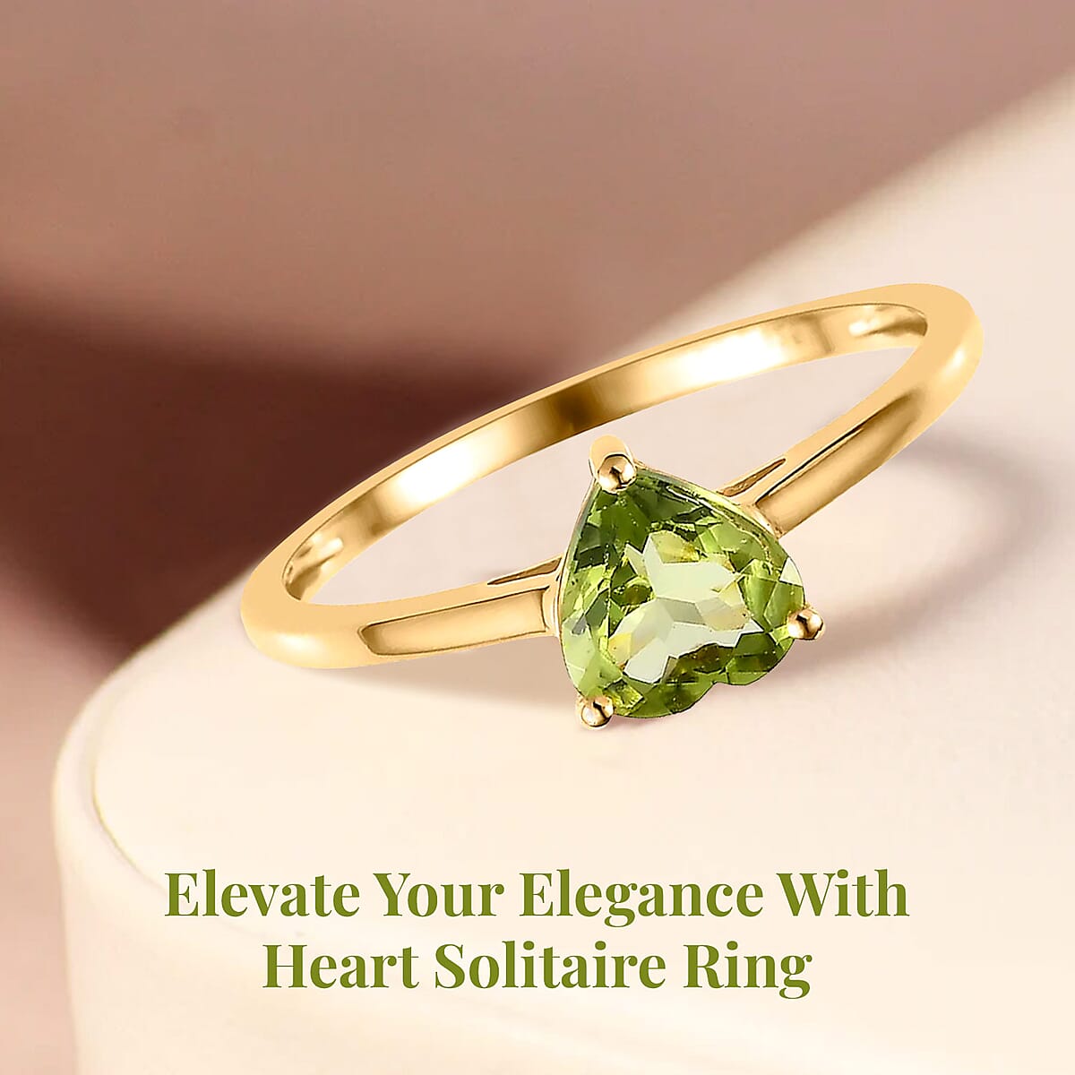Peridot 1.25 ctw Heart Solitaire Ring in 14K Yellow Gold Over Sterling Silver (Size 7.0) image number 2
