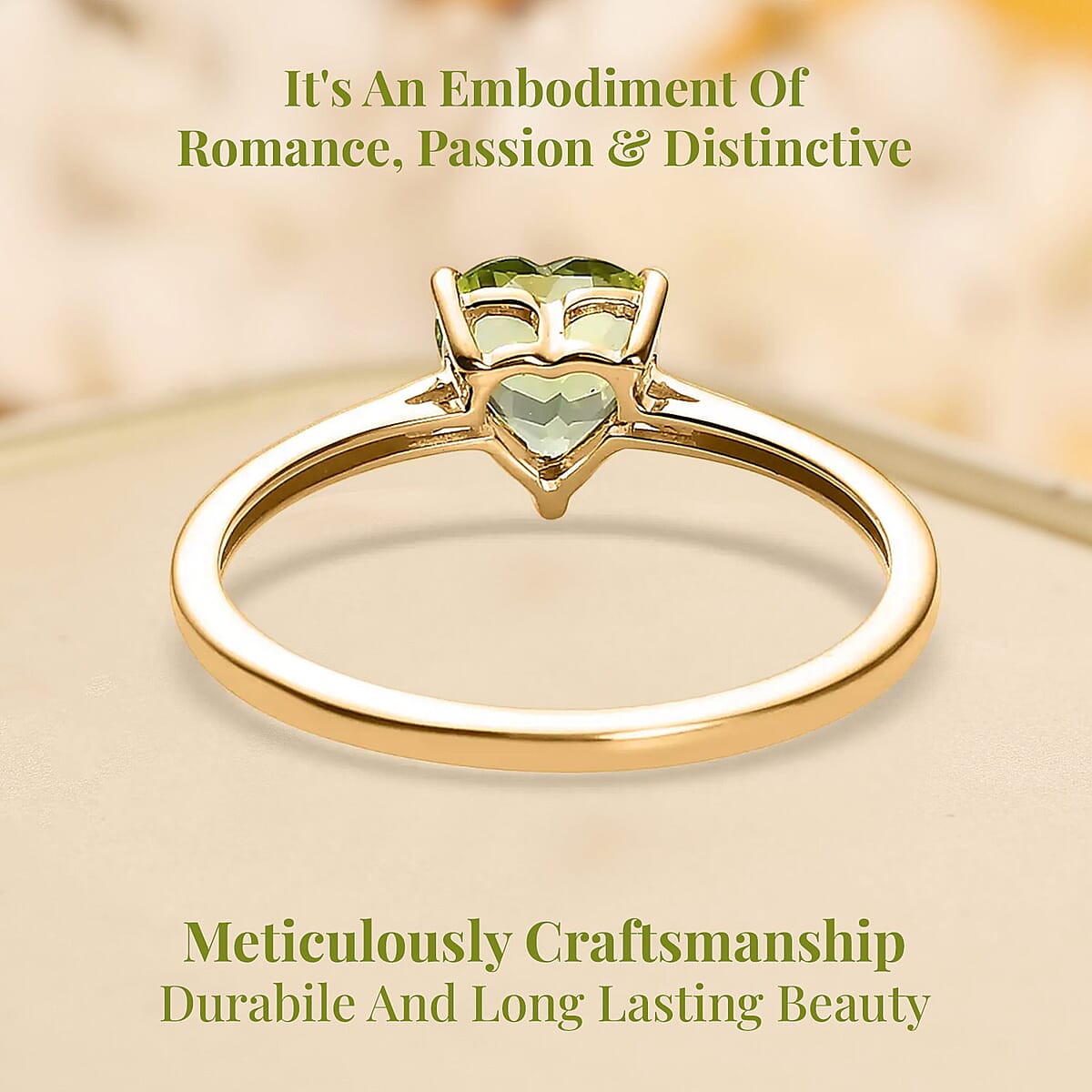 Peridot 1.25 ctw Heart Solitaire Ring in 14K Yellow Gold Over Sterling Silver (Size 7.0) image number 3