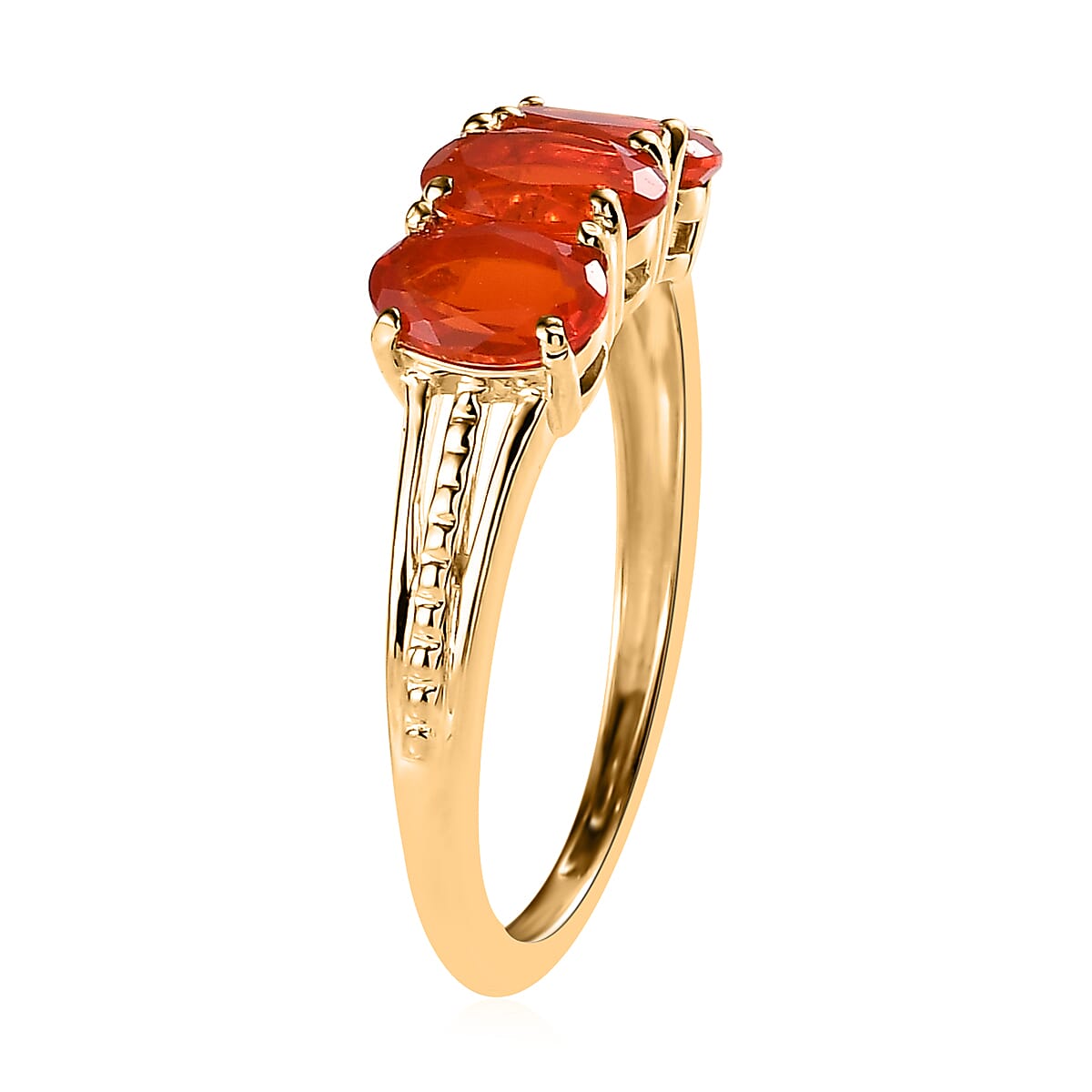 Crimson Fire Opal 3 Stone Ring in 14K YG Over Sterling Silver (Size 10.0) 0.90 ctw